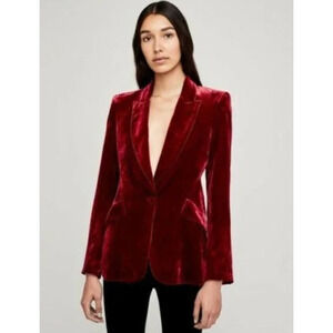 L'AGENCE Chamberlain Single Breasted Button Red Velvet Blazer NWT 0